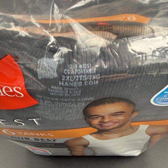 Hanes Mens 6-Pack Best Tagless Tanks 2XL Black Gray 100% Ring Spun Cotton - Picture 4 of 4